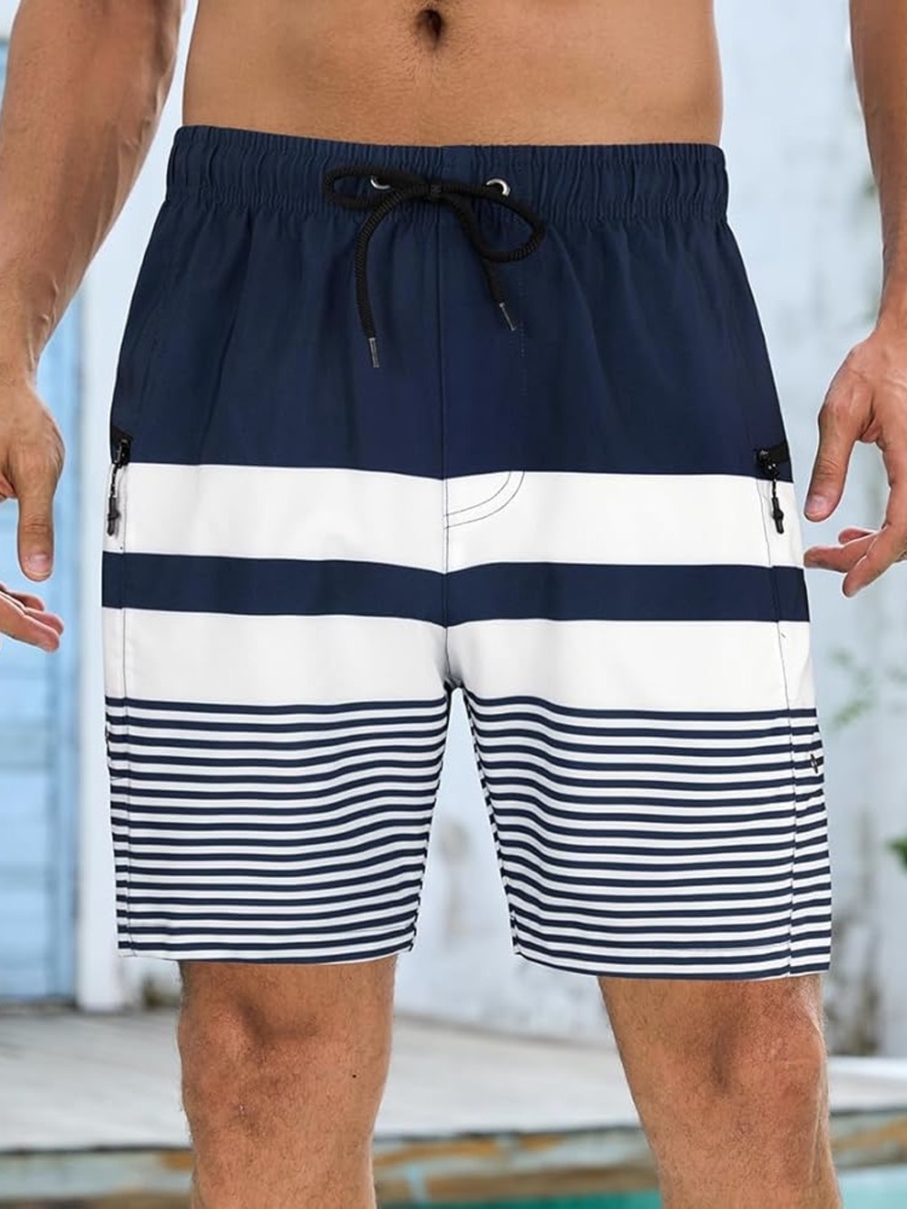 Silkworld Men's Navy White Striped Swim Trunks NWT